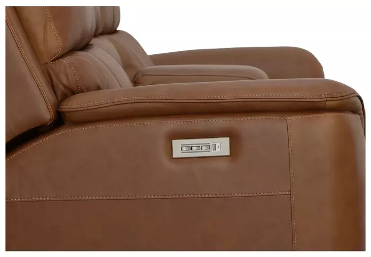Henry Russet Leather 75" Power Reclining Console Loveseat with Power Headrest and Lumbar