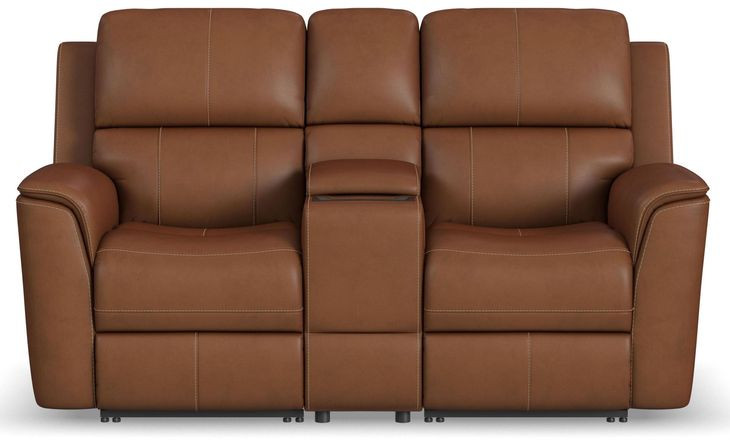 Henry Russet Leather Power Reclining Console Loveseat with Power Headrest and Lumbar