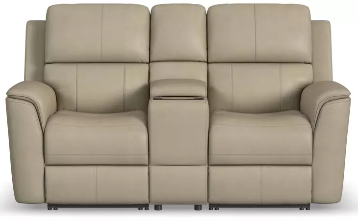 Henry Brown Leather 75" Power Reclining Console Loveseat with Power Headrest and Lumbar