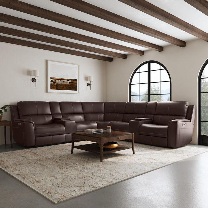Henry Burnt Umber Leather Modular Zero Gravity Power Reclining Sectional