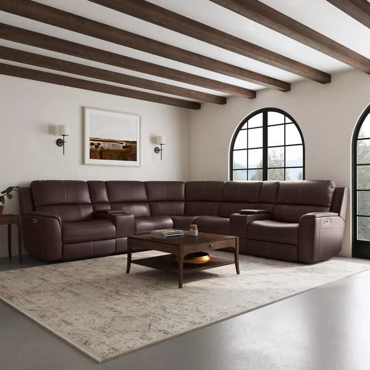 Henry Burnt Umber Leather Modular Zero Gravity Power Reclining Sectional