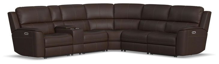 Henry Burnt Umber Leather 6 Piece Modular Zero Gravity Power Reclining Sectional with Power Headrest and USB Charging