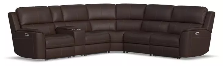 Henry Burnt Umber Leather 6 Piece Modular Zero Gravity Power Reclining Sectional with Power Headrest and USB Charging