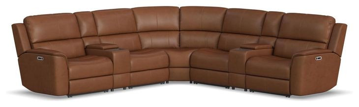 Henry Caramel Leather 7 Piece Modular Zero Gravity Power Reclining Sectional with Power Headrests and USB Charging