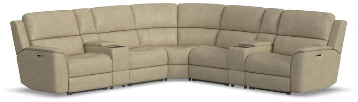 Henry Beige Leather 7 Piece Modular Zero Gravity Power Reclining Sectional with Power Lumbar and USB Charging