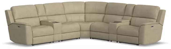 Henry Beige Leather 7 Piece Modular Zero Gravity Power Reclining Sectional with Power Lumbar and USB Charging