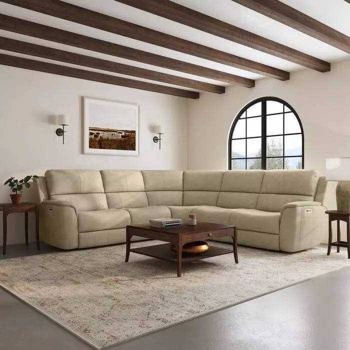 Henry Beige Leather Modular Zero Gravity Power Reclining Sectional