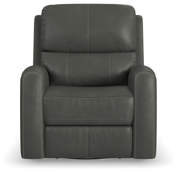 Linden Charcoal Leather Zero Gravity Swivel Gliding Power Recliner with USB Charging and Heat Massage