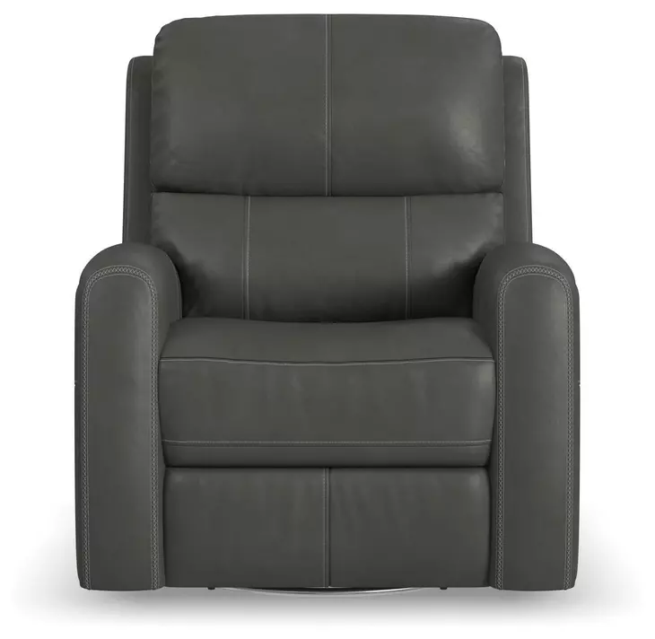 Linden Charcoal Leather Zero Gravity Swivel Gliding Power Recliner with USB Charging and Heat Massage