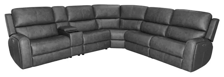 Linden Charcoal Leather 6 Piece Modular Zero Gravity Power Reclining Sectional with Power Lumbar and USB Charging
