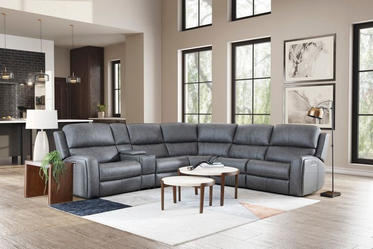 Linden Charcoal Leather 6 Piece Modular Zero Gravity Power Reclining Sectional with Power Lumbar and USB Charging