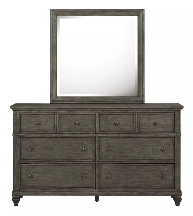 Twin Lakes Gray 6 Drawer Dresser and Square Mirror