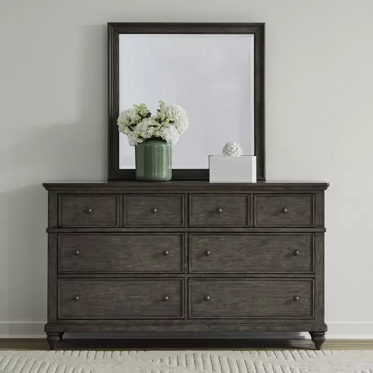 Twin Lakes Gray 6 Drawer Dresser and Square Mirror