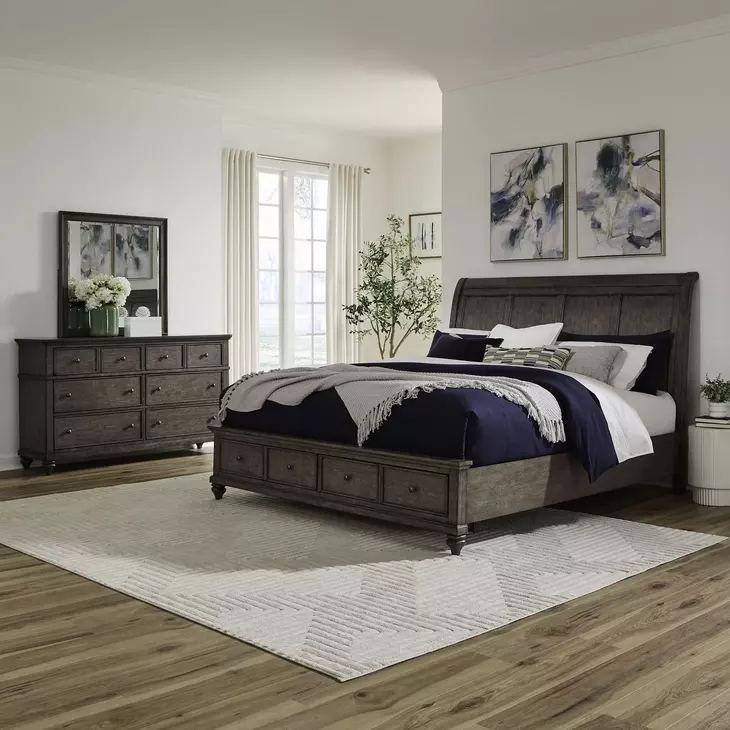 Twin Lakes Gray King Storage Sleigh Bed