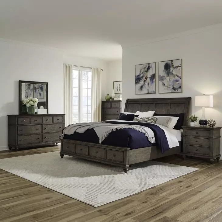 Twin Lakes Gray 6 Drawer Dresser and Square Mirror