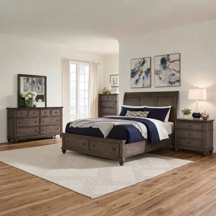 Twin Lakes Gray Sleigh Storage Bedroom Set