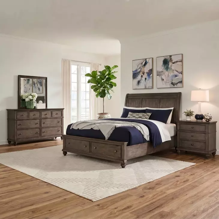 Twin Lakes Gray Sleigh Storage Bedroom Set