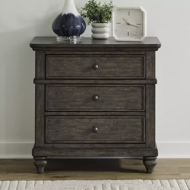 Twin Lakes Gray 3 Drawer Nightstand with USB Charging