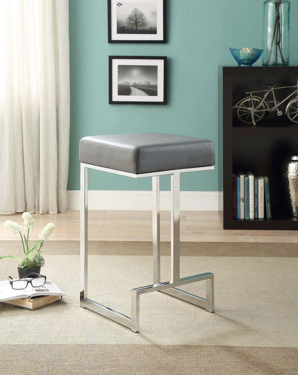 Gervase Grey And Chrome Square Counter Height Stool