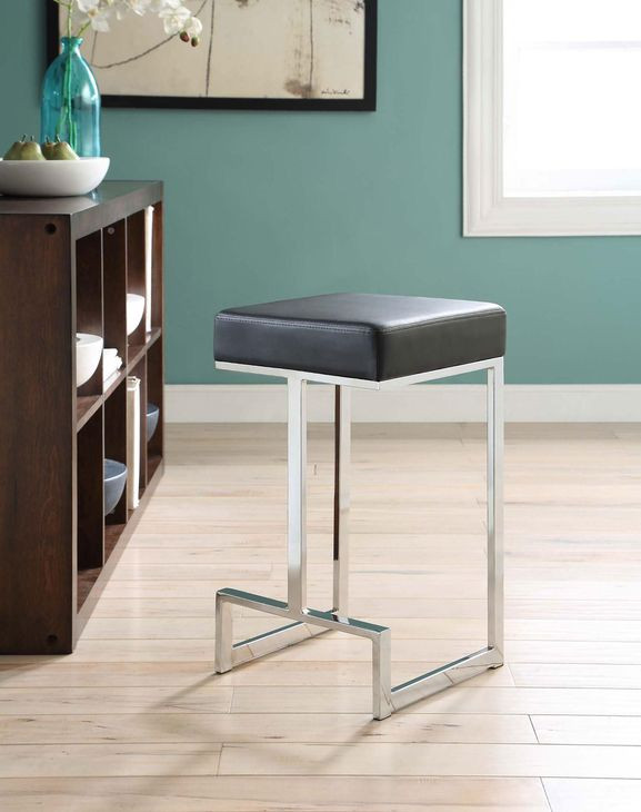 Gervase Black And Chrome Square Counter Height Stool