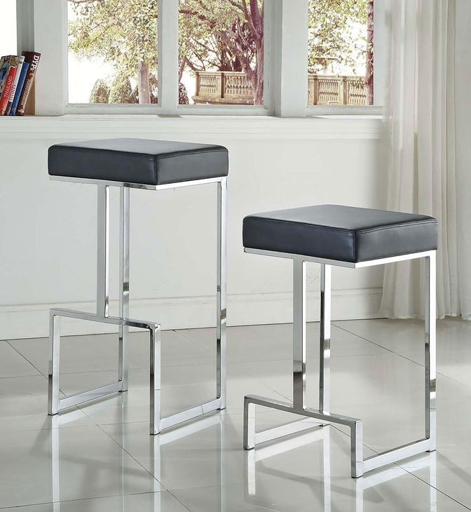 Gervase Black And Chrome Square Counter Height Stool