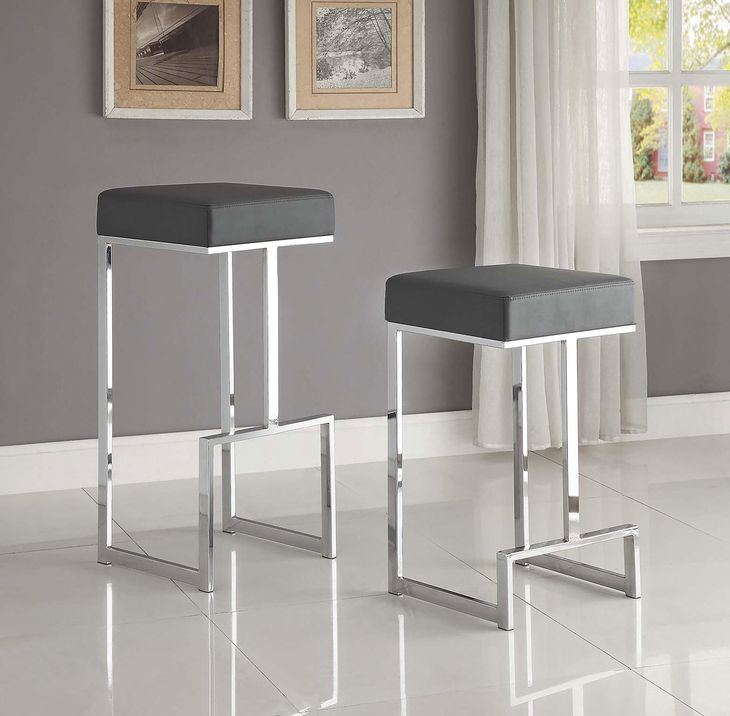 Gervase Grey And Chrome Square Bar Stool