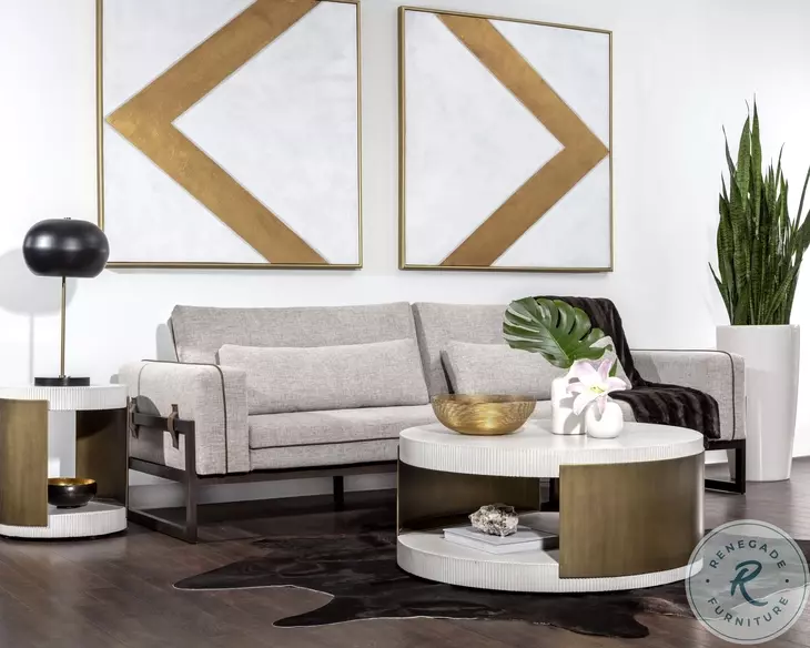 Lorabelle Symphony Greige and Bravo Cognac Sofa