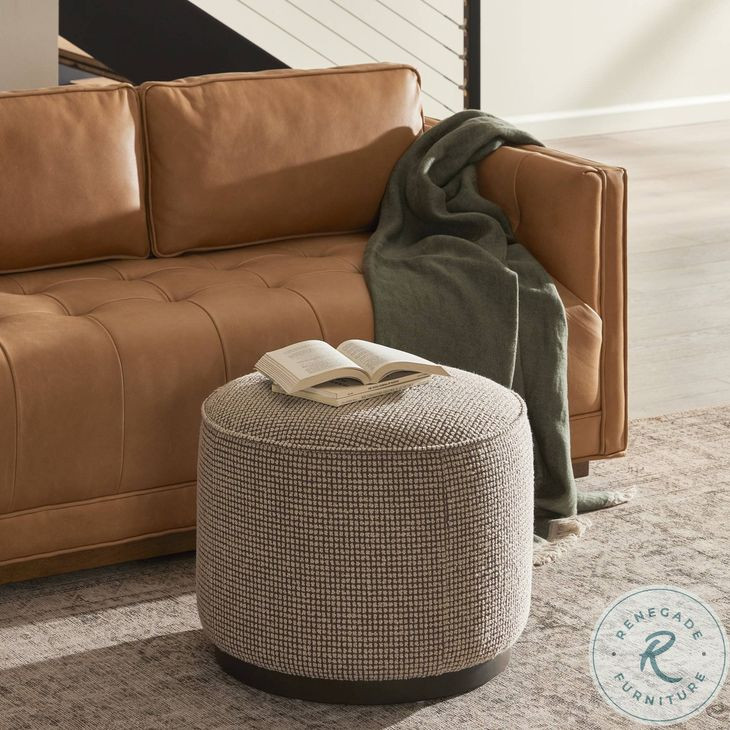 Sinclair Barrow Taupe Performance Fabric Round Ottoman