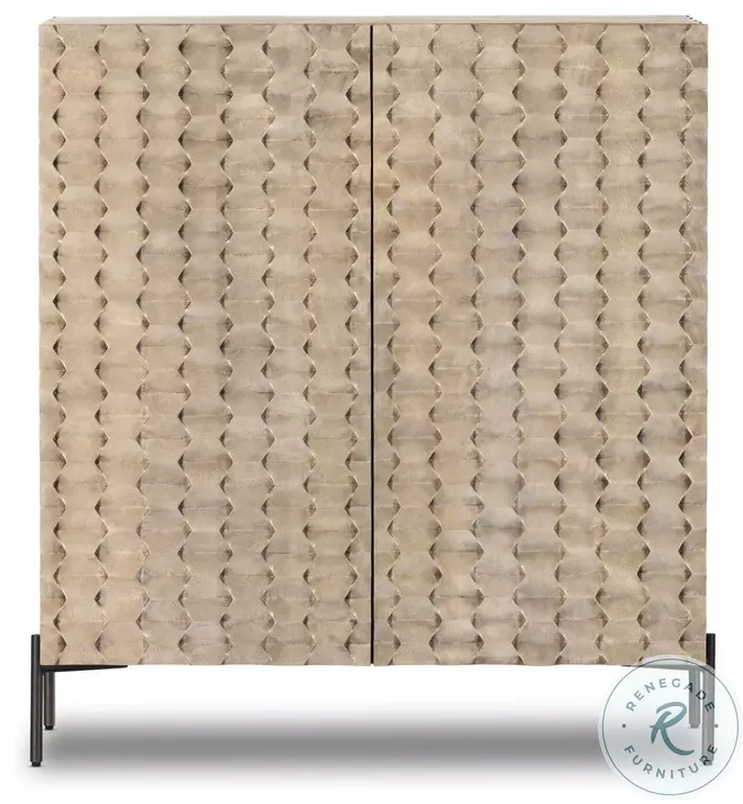 Raffael Carved Stonewash Grey Mango 2 Door Bar Cabinet