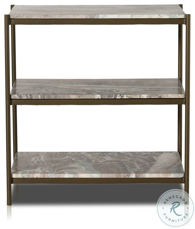 Felix Antique Brass and Canyon Marble 3 Shelf Nightstand