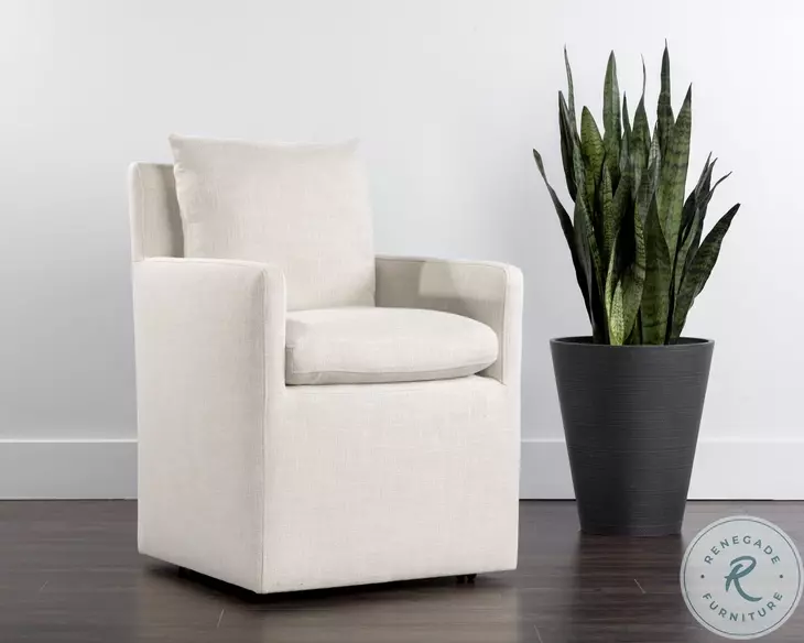 Effie Linen Fabric Glenrose Wheeled Dining Armchair