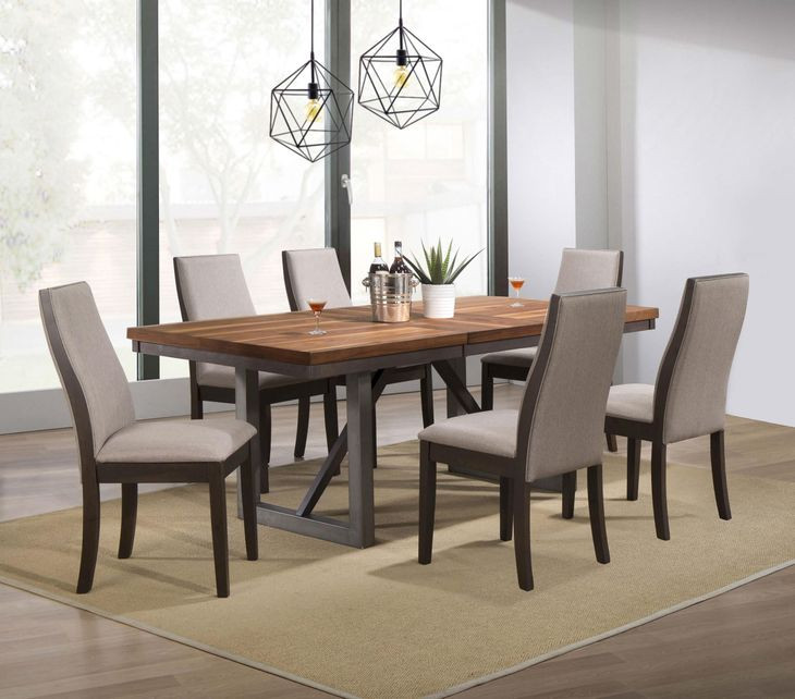 Spring Creek Natural Walnut and Espresso Extendable Dining Table