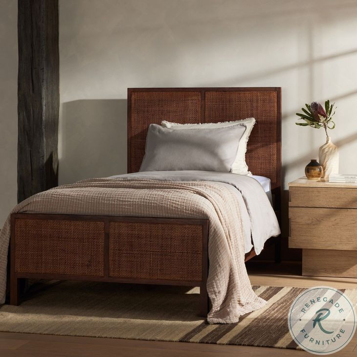 Sydney Brown Wash Twin Upholstered Bed