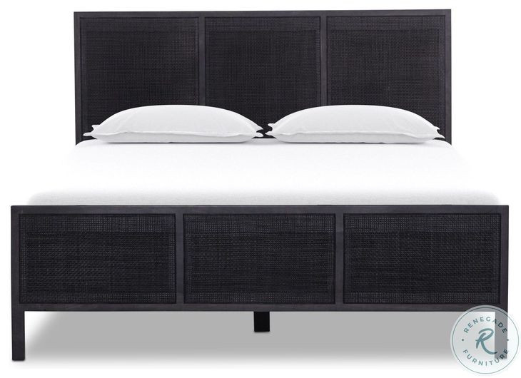 Sydney Black Wash and Black Cane Queen Upholstered Bed
