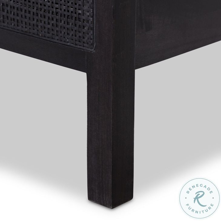 Sydney Black Wash and Black Cane King Upholstered Bed