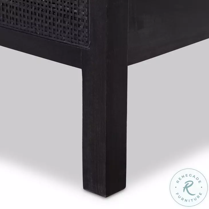 Sydney Black Wash and Black Cane King Upholstered Bed