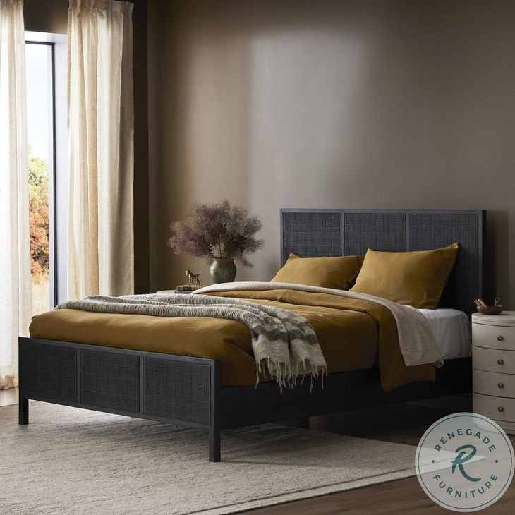 Sydney Black Wash and Black Cane King Upholstered Bed