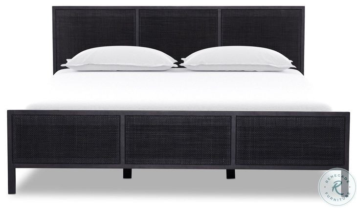 Sydney Black Wash and Black Cane King Upholstered Bed