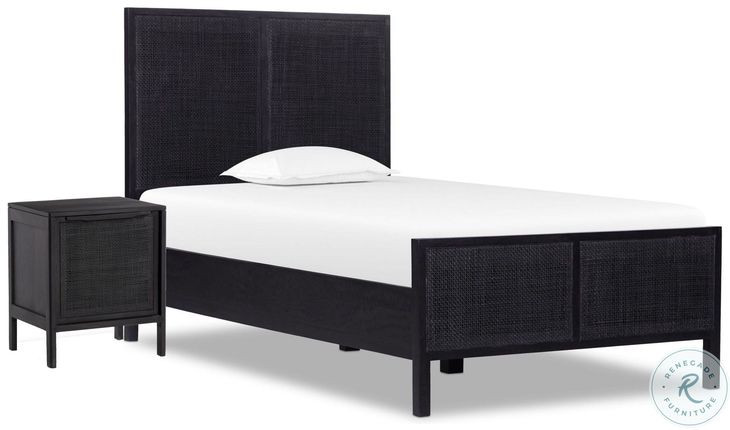 Sydney Black Wash and Black Cane Upholstered Bedroom Set
