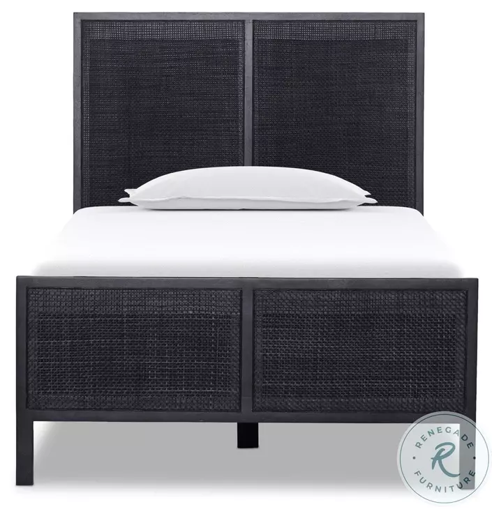Sydney Black Wash and Black Cane Twin Upholstered Bed