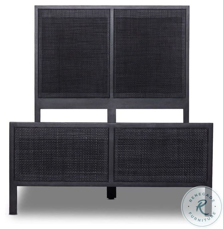 Sydney Black Wash and Black Cane Twin Upholstered Bed