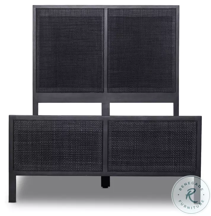 Sydney Black Wash and Black Cane Twin Upholstered Bed