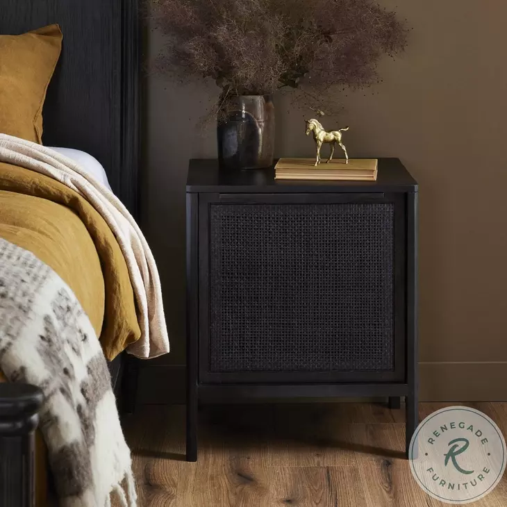 Sydney Black Wash and Black Cane Right 1 Door Nightstand