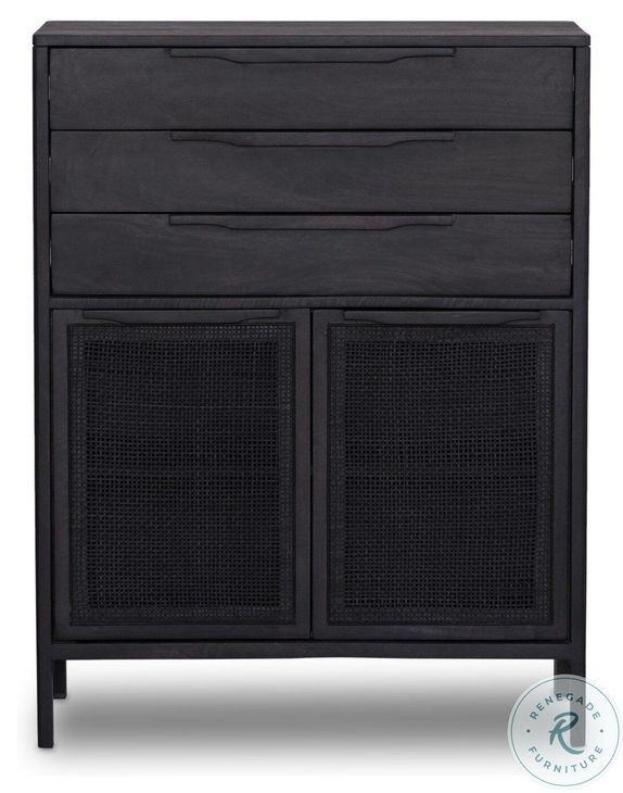 Sydney Black Wash and Black Cane Tall 3 Drawer Dresser
