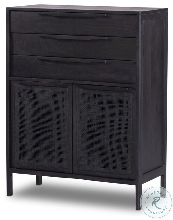 Sydney Black Wash and Black Cane Tall 3 Drawer Dresser