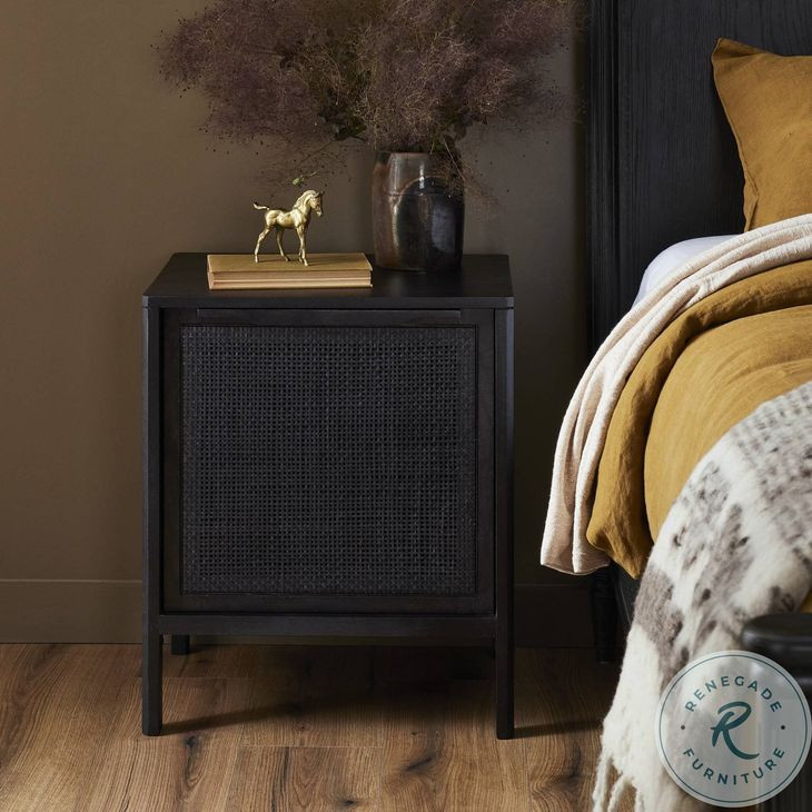 Sydney Black Wash and Black Cane Left 1 Door Nightstand