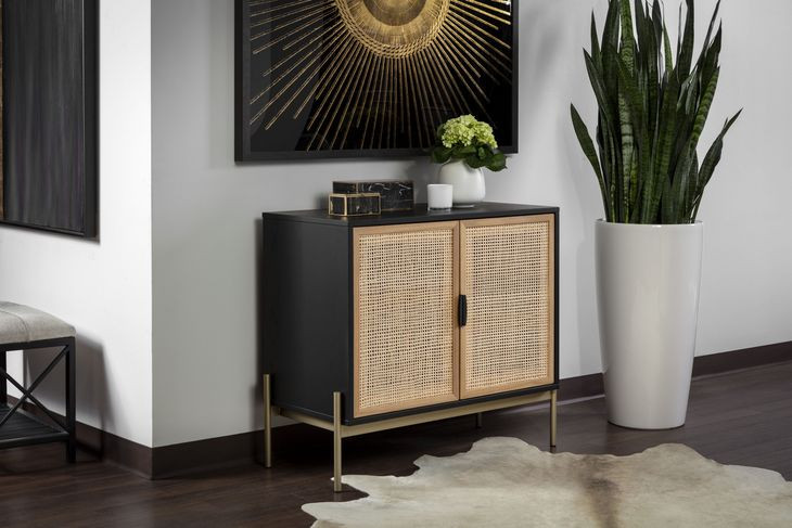 Avida Black Oak and Natural Rattan Sideboard