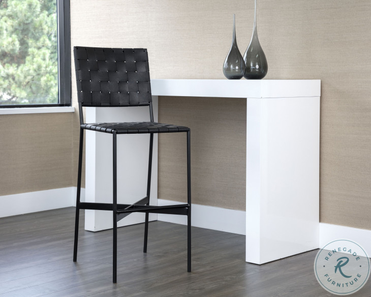 Omari Black Leather Bar Stool