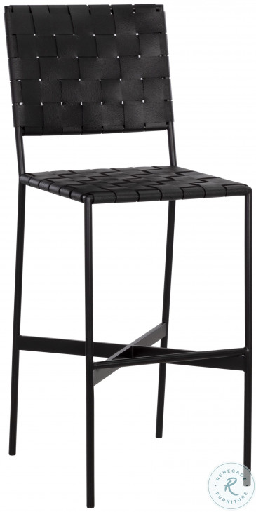 Omari Black Leather Bar Stool