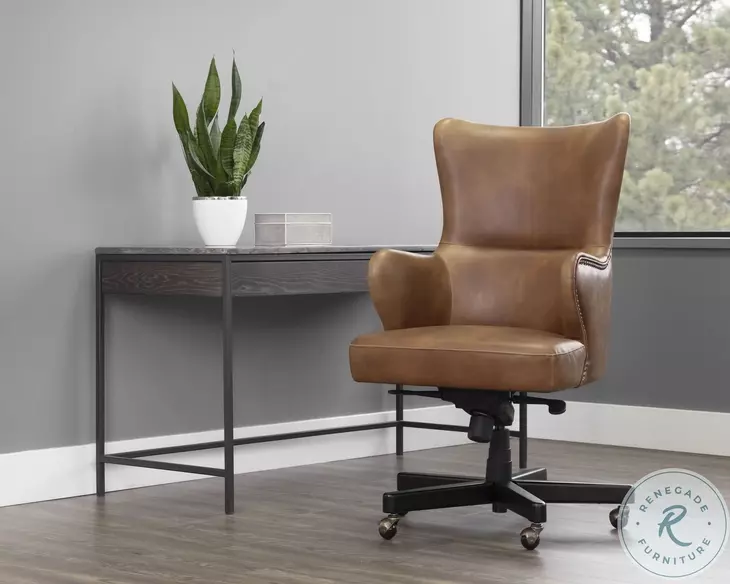 Hubert Tobacco Tan Faux Leather Adjustable Office Chair